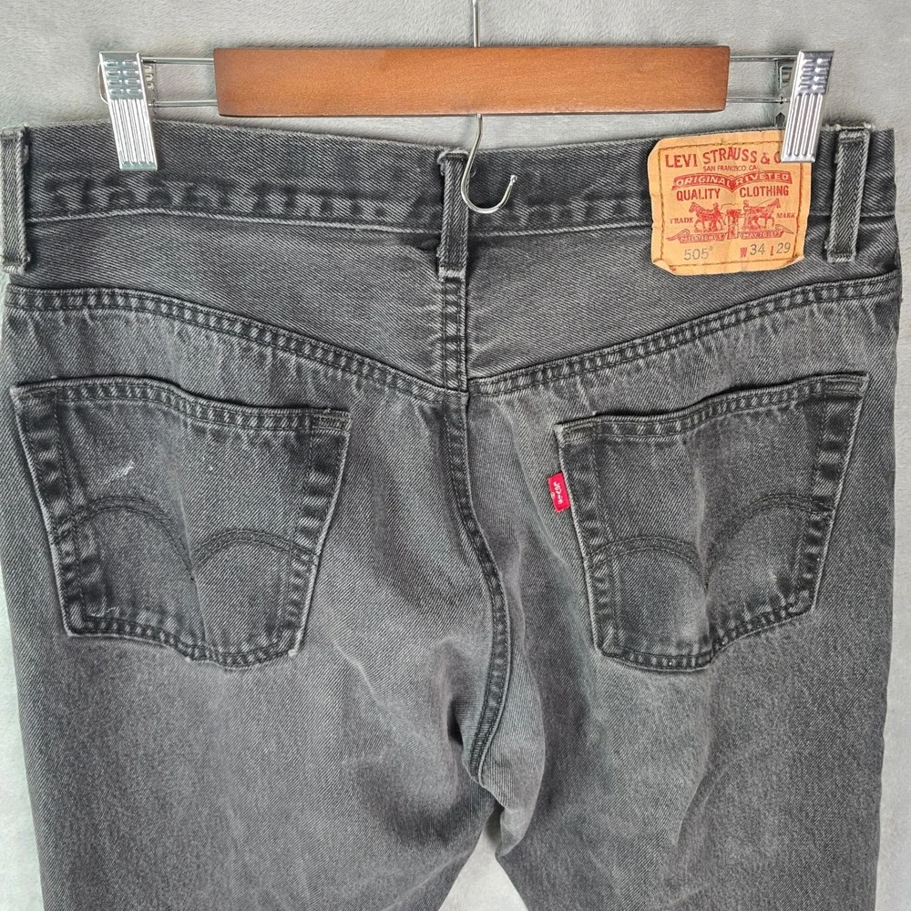 Vintage Levis 505 Regular Fit Jeans Faded Black Denim Straight Leg Mens 32x28